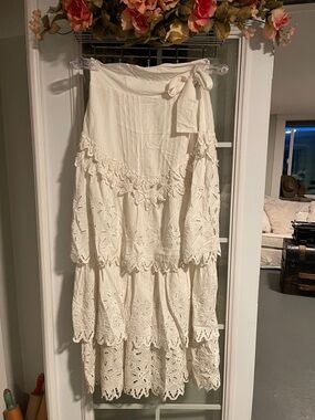 Double D Ranch Cream Tiered Battenberg Lace Maxi Skirt